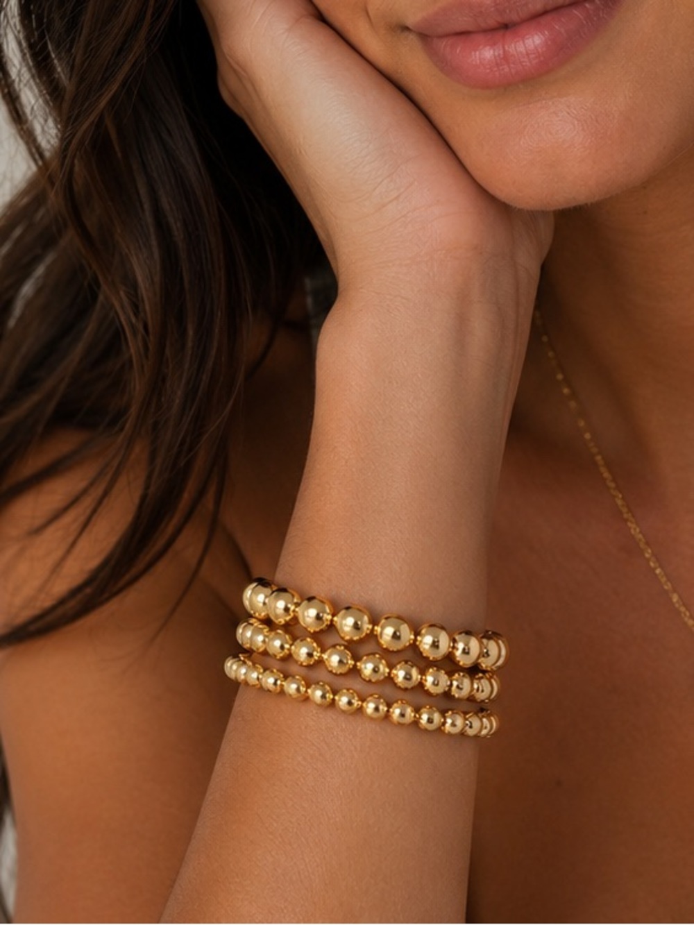 House of Harlow 1960 Gold Beaded Bracelet Stack - Elegant Women's Jewelry